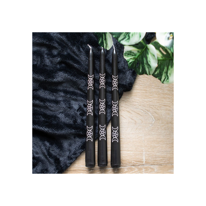 Set of 3 Black Magic Triple Moon Taper Candles